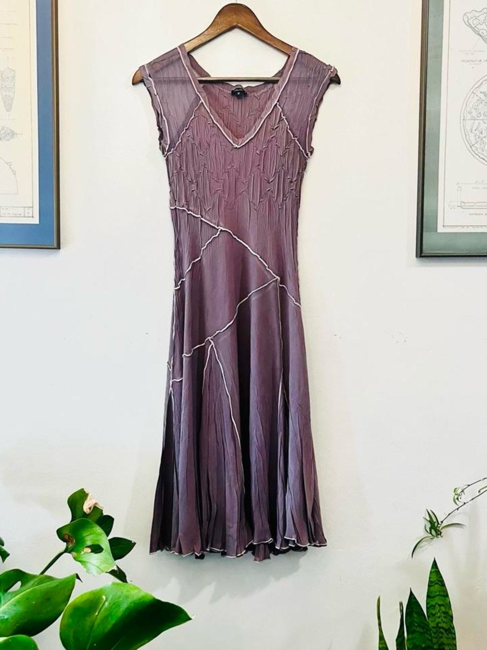 KOMAROV Lavendar Charmuese and Chiffon Purple Texture Midi Dress